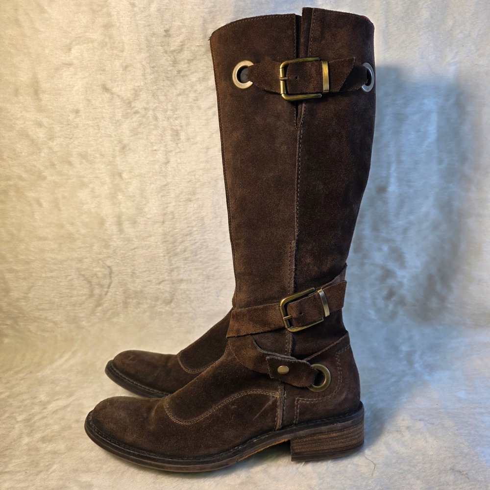 Cordani Tall Knee High Boots Brown Suede Buckle Italian Leather Womens 37 6